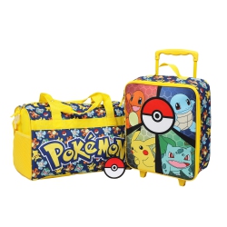 BIOWORLD Pokémon Gen 1 Starter Design 14" Kids Suitcase 3 Piece Travel Set