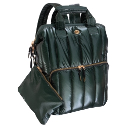 JOAN & DAVID 18 Inch Tubular Quilted Metallic Nylon Workbook Backpack - Emerald