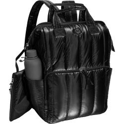 JOAN & DAVID 18 Inch Tubular Quilted Metallic Nylon Workbook Backpack - In Black