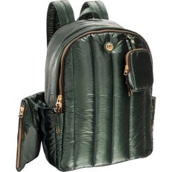 JOAN & DAVID 18 Inch Tubular Quilted Metallic Nylon Travel Workbook Backpack - Emerald
