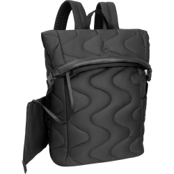 JOAN & DAVID 18 Inch Puffer Nylon Wave Quilted Workbook Foldover Backpack - In Black