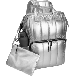 JOAN & DAVID 18 Inch Tubular Quilted Metallic Nylon Workbook Backpack - Chrome