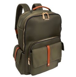 JOAN & DAVID 18 Inch Twill Nylon Workbook Backpack With Padded Laptop Sleeve - Dark Army In Green