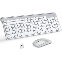 VECELOLIBILIS Wireless Keyboard And Mouse, 2.4G USB Quiet Compact Scissor Switch Keyboard Mice Set With Cover, for Laptop/pc/window, Silver In White