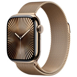 Rogers Apple Watch Series 10 (GPS + Cellular) 42mm Gold Titanium Case with Gold Milanese Loop - M/L - Monthly Financing