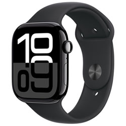 Rogers Apple Watch Series 10 (GPS + Cellular) 46mm Jet Black Aluminum Case with Black Sport Band - S/M - Monthly Financing