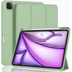 CSMART [Cs] Slim Magnetic Smart Cover Stand Case & Pencil Holder for Apple Ipad Pro 13" 2024, Light In Green