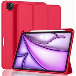 CSMART [Cs] Slim Magnetic Smart Cover Stand Case & Pencil Holder for Apple Ipad Pro 11" 2024 In Red
