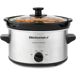 ELITE GOURMET Maxi-Matic Elite Mst-275Xs Gourmet Stainless Steel Slow Cooker, 2 Quart, Silver/black