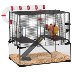 PAWHUT Hamster Cage, Gerbil Cage \w Glass Basin, Tunnel Tube System, Ramps, Platforms, Hut, Exercise Wheel, Water Bottle, Dish, for Syrian And Dwarf