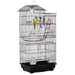PAWHUT 39" Bird Cage for Budgie, Cockatiel, Conure, Small Birds, Parrot Cage With Ladder, Swing, Toys, Perches, Tray, Feeding Bowls, Handle In Black