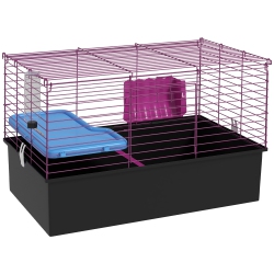 PAWHUT 28" L Rabbit Cage, Guinea Pig Cage, Small Animal Habitat With Water Bottle, Food Dish, Platform, Ramp, for Ferret, Chinchilla, Hedgehog