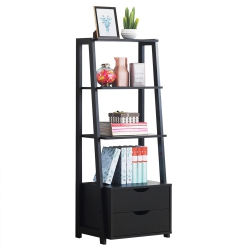 COSTWAY Bookshelf Ladder Rack, 4 Tier Modern Wood Storage Display Shelving, Storage Organizer \w Drawers, Bathroom Cabinet, Plant Flower Stand