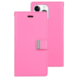 GOOSPERY Topsave Rich Max(5) Card Slot Leather Folio Wallet Flip Case for Iphone 16 Plus (6.7"), Hot In Pink