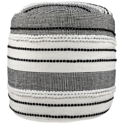 NORTHLIGHT 18" And Black Striped Outdoor Woven Pouf Ottoman In White
