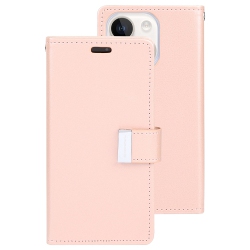 GOOSPERY Topsave Rich Max(5) Card Slot Leather Folio Wallet Flip Case for Iphone 16 Pro (6.3"), Rose In Gold