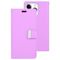 GOOSPERY Topsave Rich Max(5) Card Slot Leather Folio Wallet Flip Case for Iphone 16 (6.1) In Purple