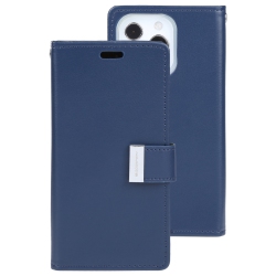 GOOSPERY Topsave Rich Max(5) Card Slot Leather Folio Wallet Flip Case for Iphone 16 Plus (6.7") In Navy Blue