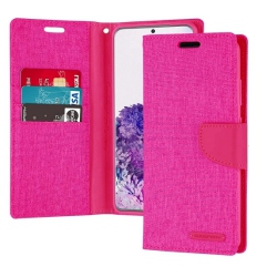 GOOSPERY Topsave Canvas Card Holder Fabric Folio Wallet Flip Case for Iphone 16 Plus (6.7") - Color In Pink