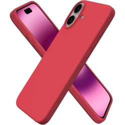 ORNARTO Compatible With Iphone 16 Plus Case 6.7", Liquid Silicone 3 Layers Full Covered Soft Gel Rubber Phone Case, Shockproof Protective Cover-Red