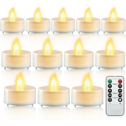 YOULIGHTS 12PCs Led Tea Lights \w Timer, Electric Flickering Flameless Candles Battery Operated Led Candle Tealights \w Remote Control for Halloween