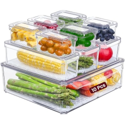 MEHIAZ Fridge Organizer, Stackable Refrigerator Organizer Bin \w Lids, Clear Plastic Pantry Organizer Bins, Freezer Organizers Kitchen Storage And
