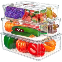 MEHIAZ Fridge Organizer, Stackable Refrigerator Organizer Bin \w Lids, Clear Plastic Pantry Organizer Bins, Freezer Organizers Kitchen Storage And