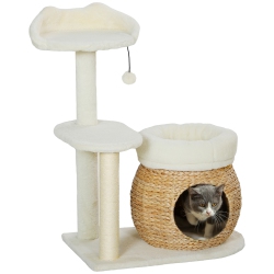 PAWHUT 31" Cat Tree, Cat Tower With Sisal Scratching Posts, Cat Condo, Cat Beds, Platform, Toy Ball, Cat Activity Center for Indoor Cats, Cream