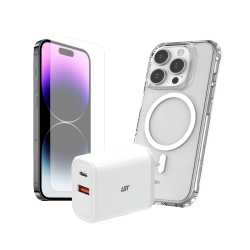 LBT Bundle: Tuff8 Clear Mag Case, Tempered Glass, 30W Pd Charger for Iphone 16 Pro