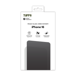 TUFF8 Privacy Tempered Glass Screen Protection With Installer Kit for Iphone 16