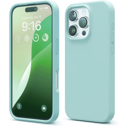 CSMART [Cs] Slim Soft Liquid Silicone Gel Rubber Case Back Cover for Iphone 16 Pro In Teal
