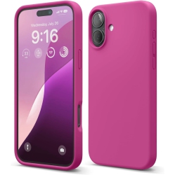 CSMART [Cs] Slim Soft Liquid Silicone Gel Rubber Case Back Cover for Iphone 16 Plus, Hot In Pink