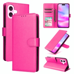 CSMART [Cs] Magnetic Card Slot Leather Folio Wallet Flip Case Cover for Iphone 16 Plus, Hot In Pink