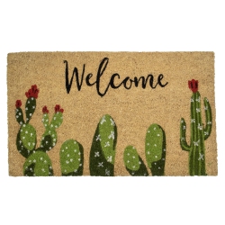 NORTHLIGHT Natural Coir Cactus "welcome" Outdoor Doormat 18" X 30