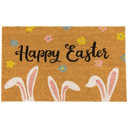 NORTHLIGHT Natural Coir Happy Easter Bunny Ears Outdoor Doormat - 18" X 30
