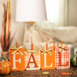 NORTHLIGHT Plaid Pumpkins Wooden Fall Harvest Sign - 11