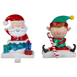 NORTHLIGHT Santa And Elf Christmas Stocking Holders - 5" - Set Of 2