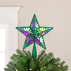 NORTHLIGHT Led Lighted Glittered Star Christmas Tree Topper - 11" - - Multicolor Lights In Green