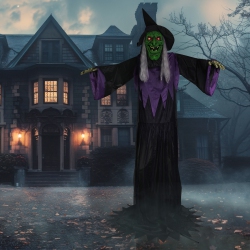 NORTHLIGHT Huge Lighted And Animated Talking Witch Commercial Outdoor Halloween Decoration - 15'