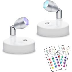 YOULIGHTS 2 Pack, RGB Led Spotlight, Battery Operated Accent Lights, Indoor Mini Puck Light, Dimmable Uplight, 4000K Warm White, Stick On Anywhere