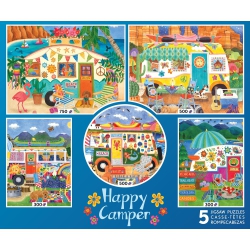 CEACO - 5 In 1 Multipack - Happy Camper - (2) 300 Piece, (2) 500 Piece, (1) 750 Piece Jigsaw Puzzles