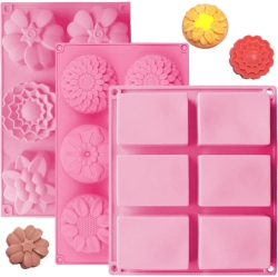 ISTAR 3 Pack Silicone Soap Molds, 6 Cavities Flower Making Mold, Included Rectangle Shape Supplies, Perfect for Handmade Soaps, Homemade