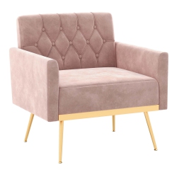 COSTWAY Modern Velvet Accent Chair With Button Tufted Back Golden Metal Legs & Foot Pads