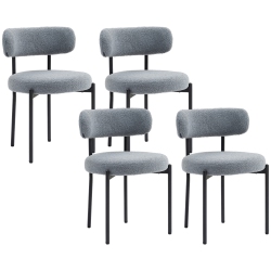 HOMCOM Dining Chairs Set Of 4, Modern Kitchen Chairs With Berber Fleece Upholstery And Steel Legs for Living Room, Bedroom In Grey