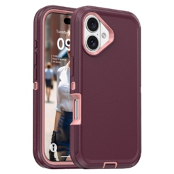 CSMART [Cs] Triple 3 Layers Shockproof Heavy Duty Defender Hard Case for Iphone 16 Plus Rose In Pink