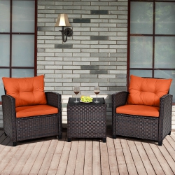 COSTWAY 3PCs Patio Rattan Furniture Set Cushioned Conversation Set Sofa
