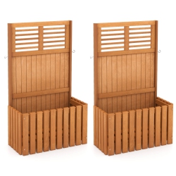 COSTWAY 2 PCs Wooden Plant Stand Raised Garden Bed With Trellis & Planter Box Privacy Screen