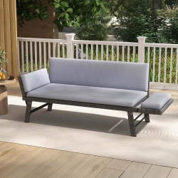 COSTWAY Outdoor Convertible Sofa Daybed With Adjustable Armrests Removable Cushions