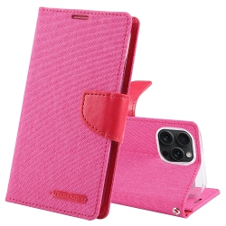 GOOSPERY Topsave Canvas Card Holder Fabric Folio Wallet Flip Case for Iphone 16 Pro (6.3") In Pink