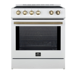 FORNO Leonardo Espresso 30-Inch Induction Range With Convection Fan And Antique Brass Kit - In White